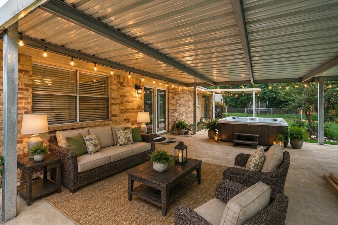 619 Pinewood Drive Conroe, TX 77385 - Photo 42 of 44 a outdoor space with patio the couches and a dining table with the garden view