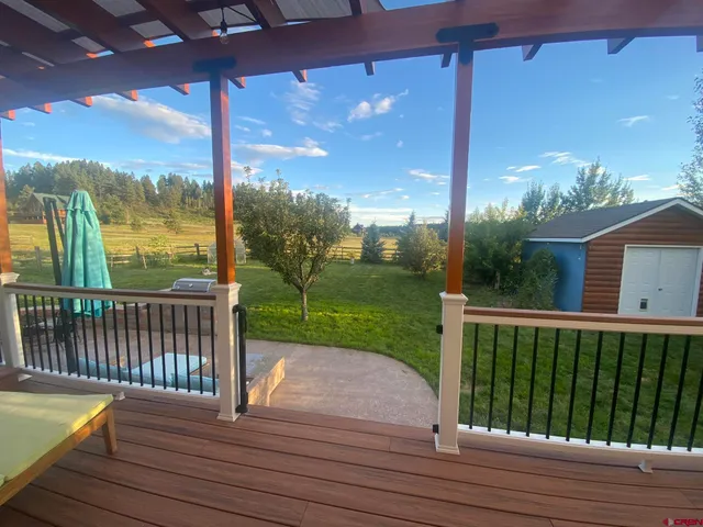 a view of a wooden deck