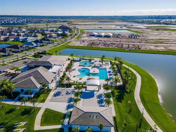 an aerial view of a house with a garden
