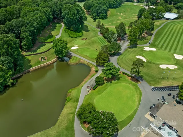 a view of a swimming pool with a yard and plants