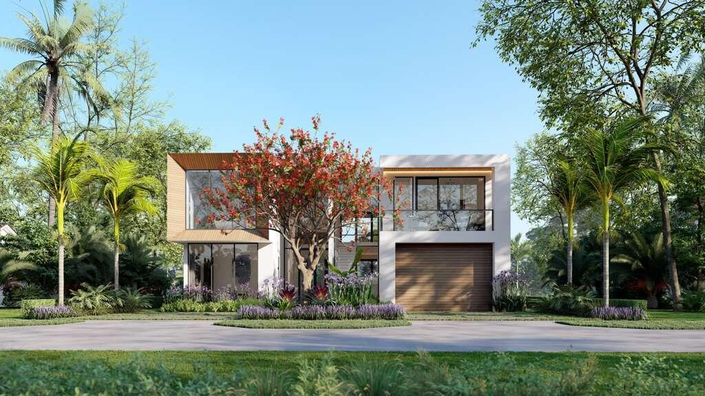 a front view of a house with garden