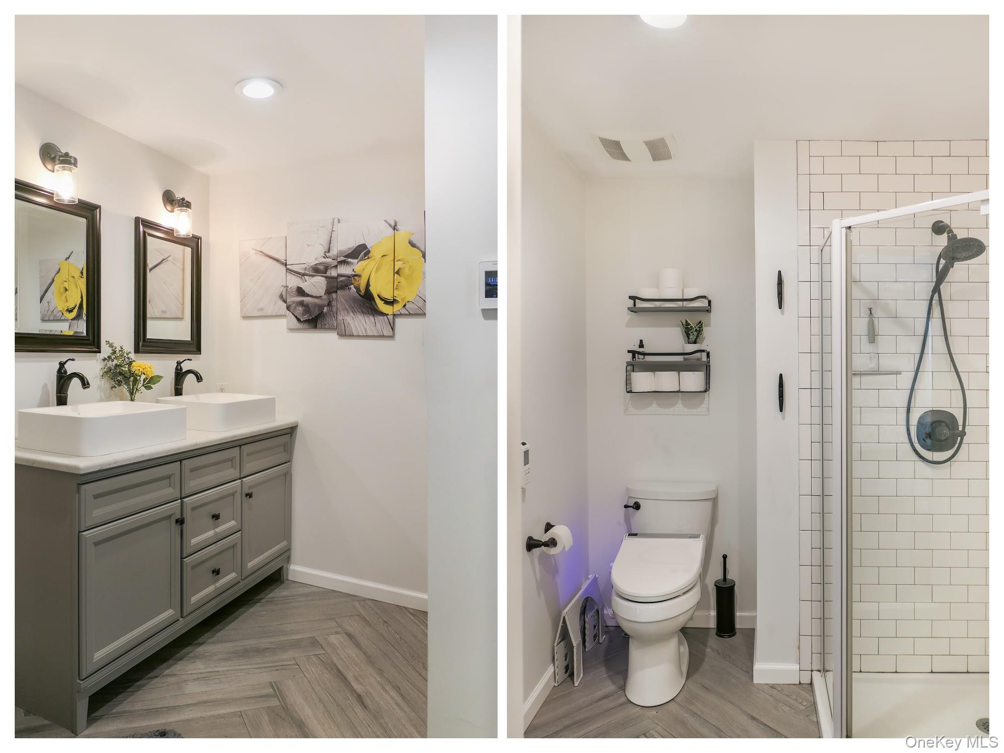 84 Bieselin Road Bellport, NY 11713 - Photo 12 of 20 a bathroom with a toilet sink vanity granite and shower