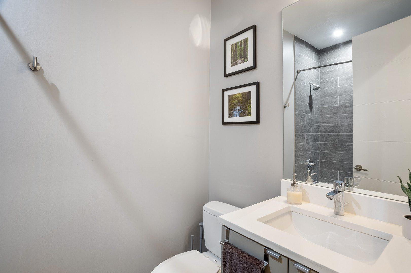 854 North May Street, Unit 2S Chicago, IL 60642 - Photo 12 of 16 a bathroom with a sink mirror and toilet