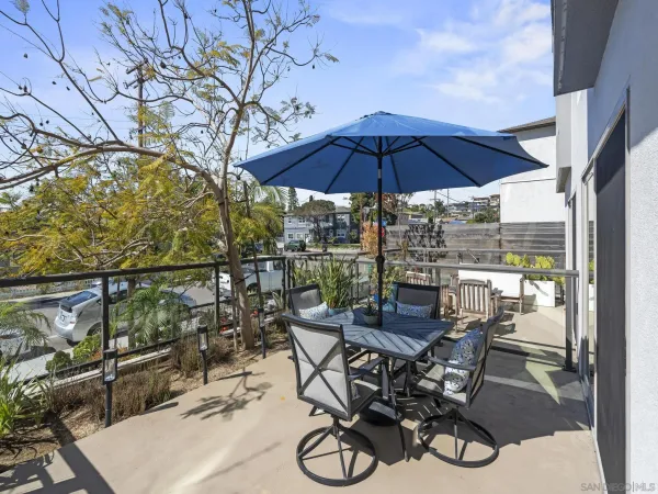 a view of a chairs and table in the patio