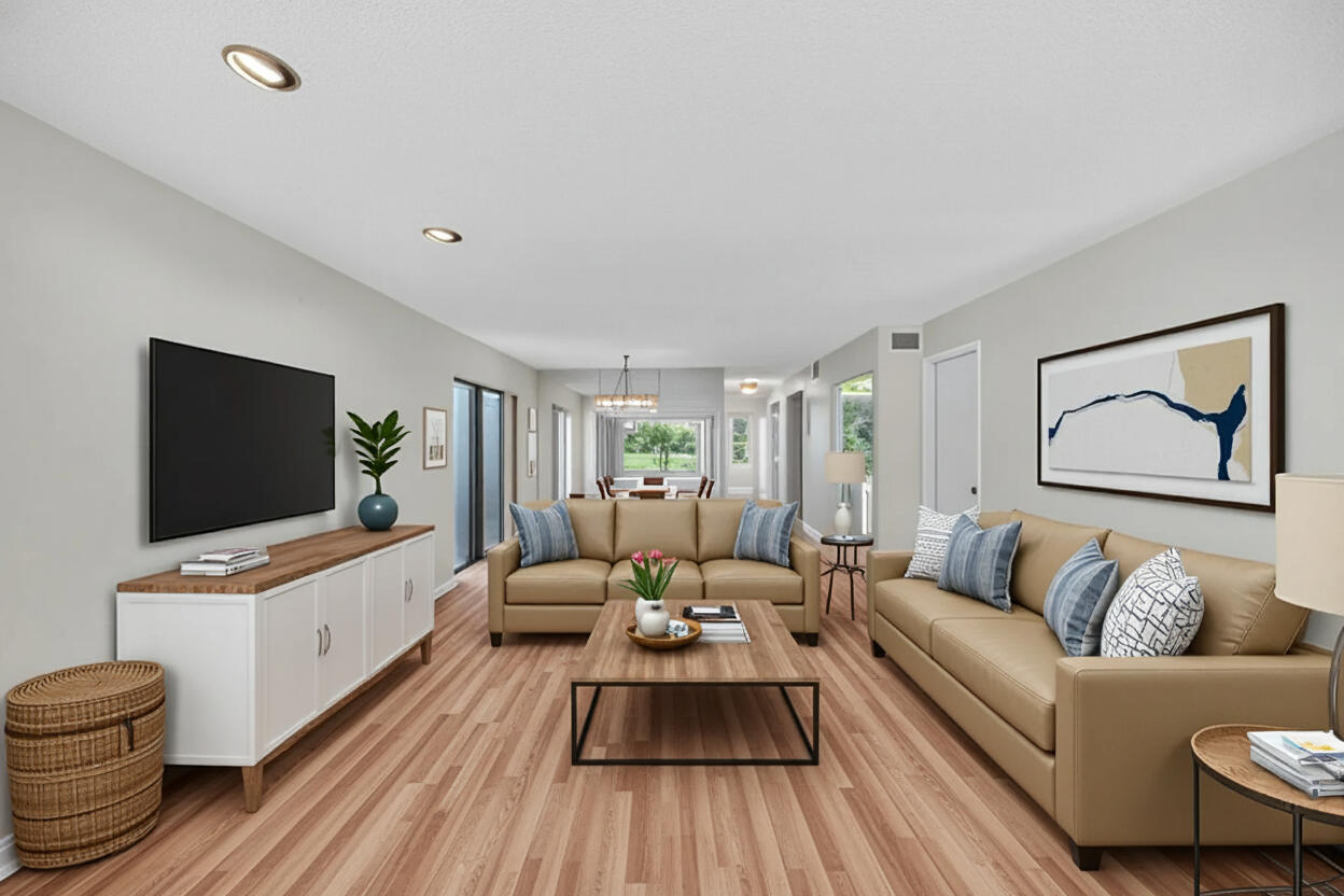 9187 Norte Lago, Unit 5I Boca Raton, FL 33428 - Photo 16 of 37 a living room with furniture and a flat screen tv