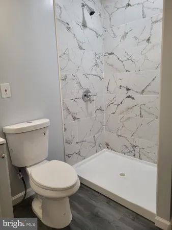 a bathroom with a toilet and a shower