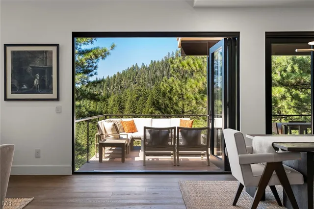 a view of a mountain from a yard