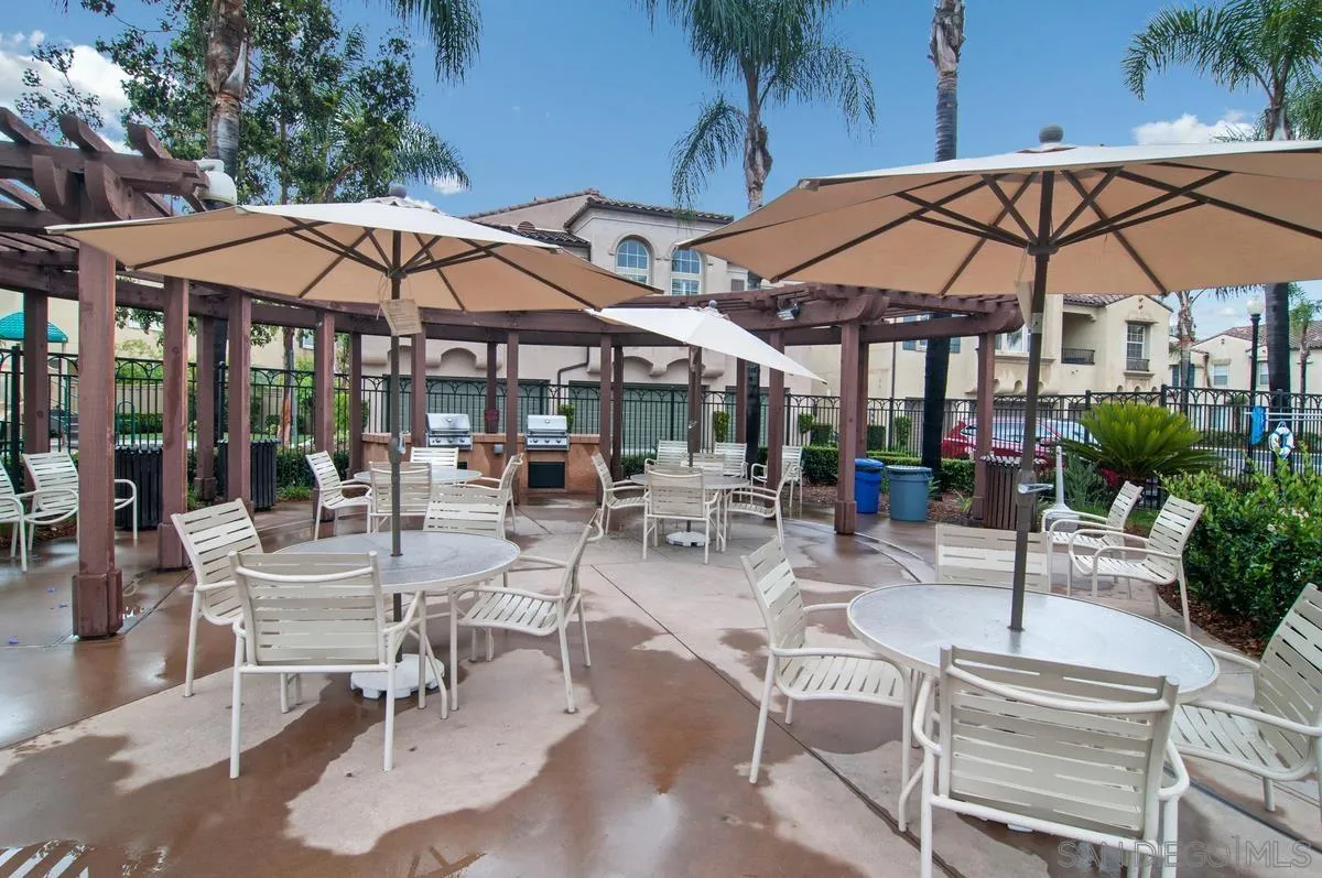 11456 Miro Circle San Diego, CA 92131 - Photo 31 of 34 a view of patio with chairs and table under an umbrella