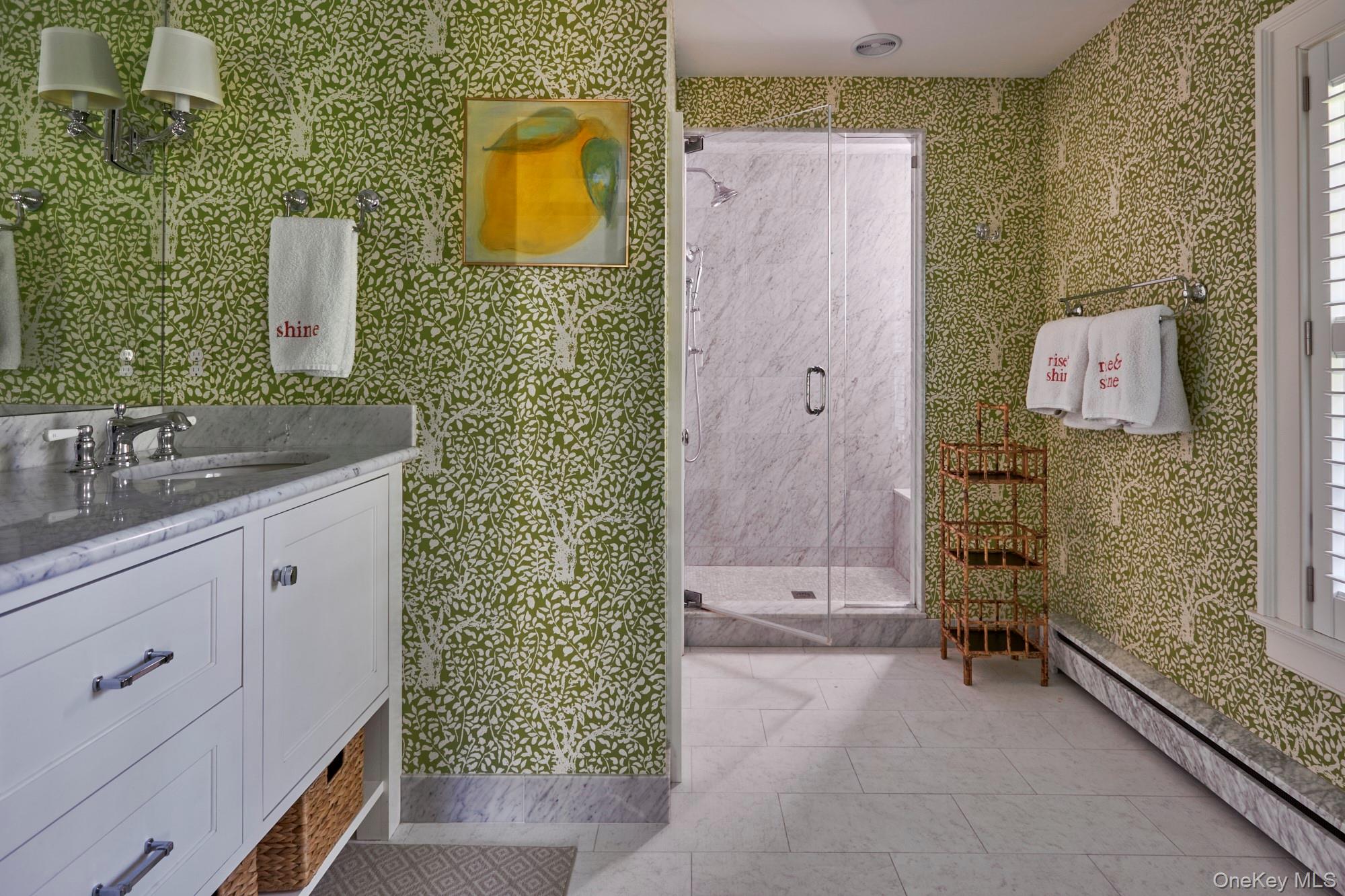 790 Stanford Road Millbrook, NY 12545 - Photo 38 of 50 a bathroom with a granite countertop shower a sink and a mirror