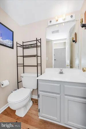 a bathroom with a sink a toilet and mirror