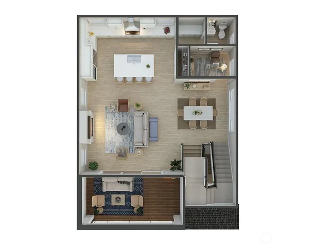 a upper view of a bathroom with a sink and mirror