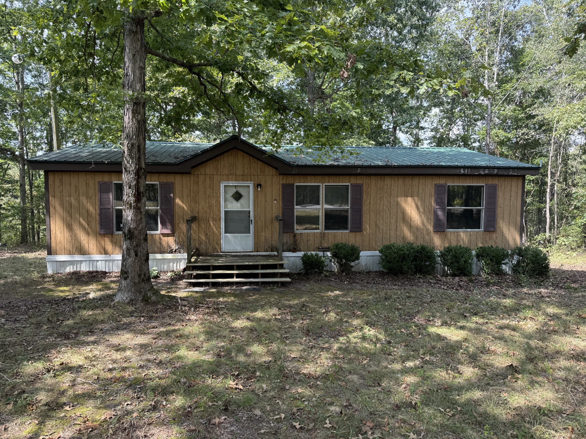 a view of a house with a yard and large tree