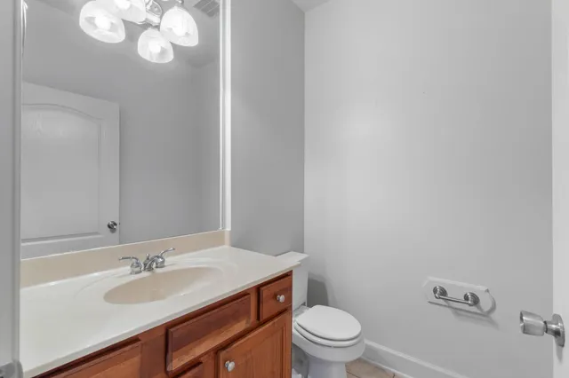 a view of an entryway with a chandelier