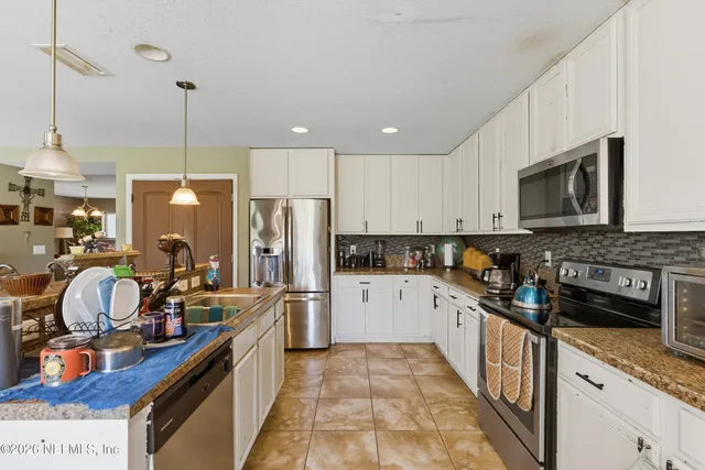 a kitchen with lots of counter top space
