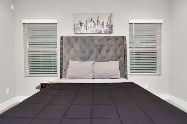 a view of a livingroom with a large window