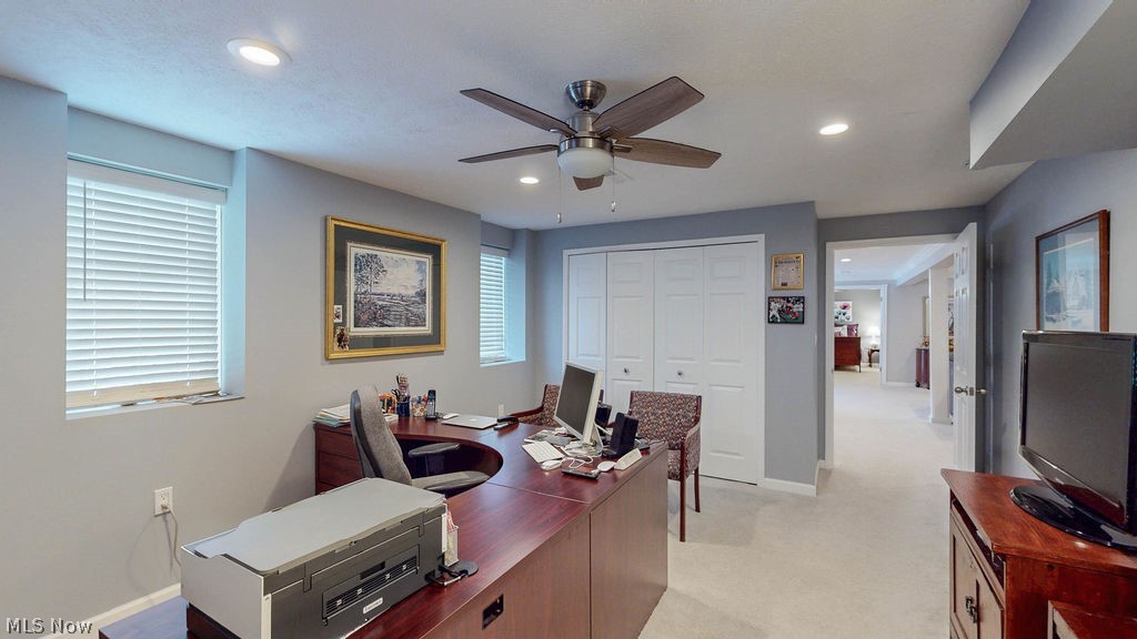 36845 Aberdeen Lane Solon, OH 44139 - Photo 17 of 24 Office in lower level with a ceiling fan, recessed lighting, and light carpet