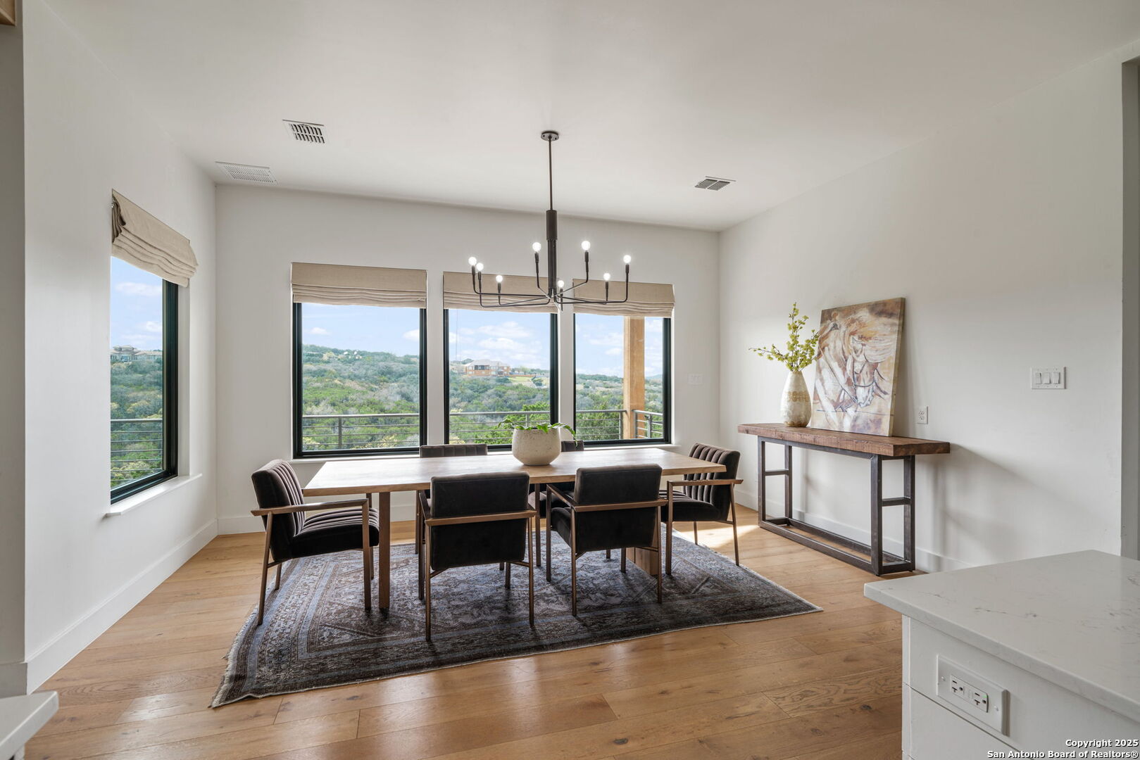 384 Blue Diamond Boerne, TX 78006 - Photo 17 of 51 a dining room with furniture a chandelier and wooden floor
