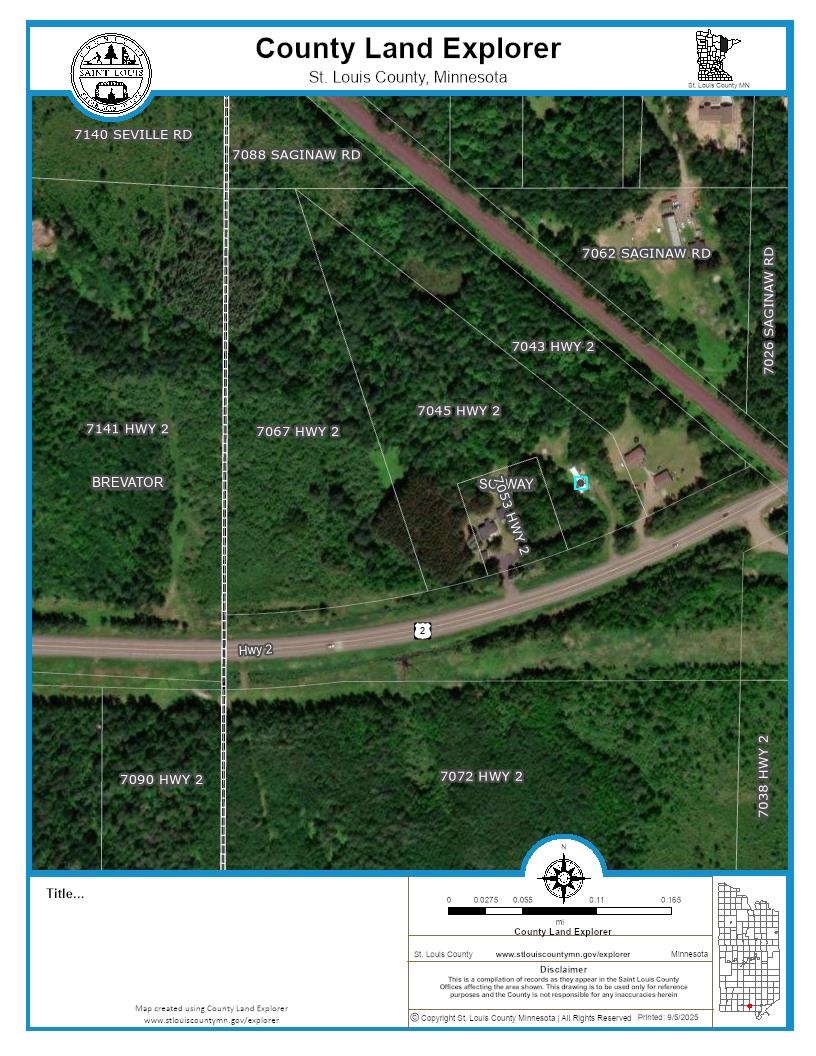 7045 Highway 2 Saginaw, MN 55779 - Photo 12 of 12 Aerial view of property's location featuring property boundaries highlighted