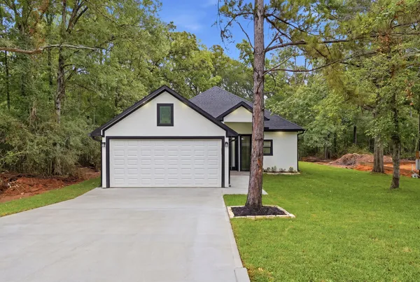 a front view of house with yard and green space