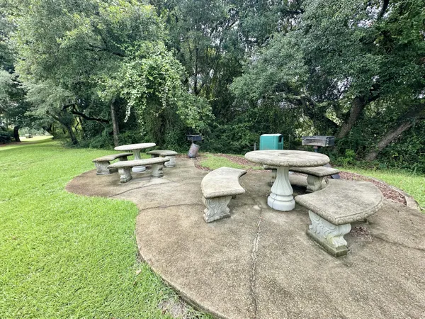 a view of a chairs and table in backyard