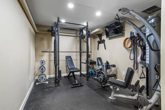 a view of a room with gym equipment