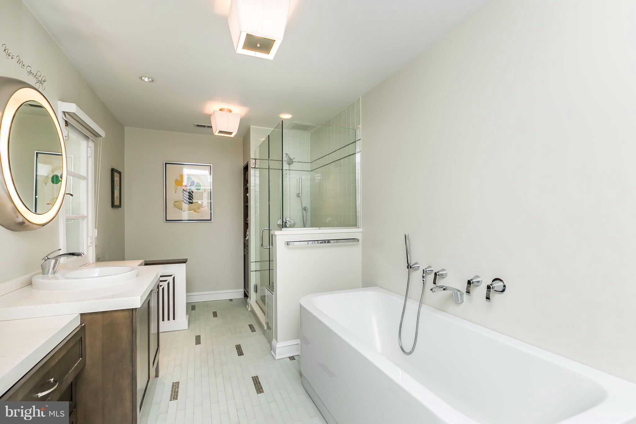 2 St Johns Road Baltimore, MD 21210 - Photo 17 of 30 a bathroom with a bathtub a sink a mirror and a shower