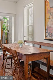 a dining table with chairs and window