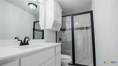 a bathroom with a toilet a sink and mirror