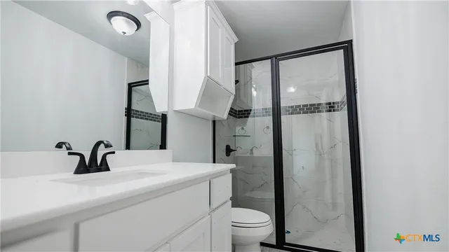 a bathroom with a toilet a sink and mirror