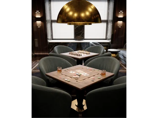 a living room with furniture and a clock