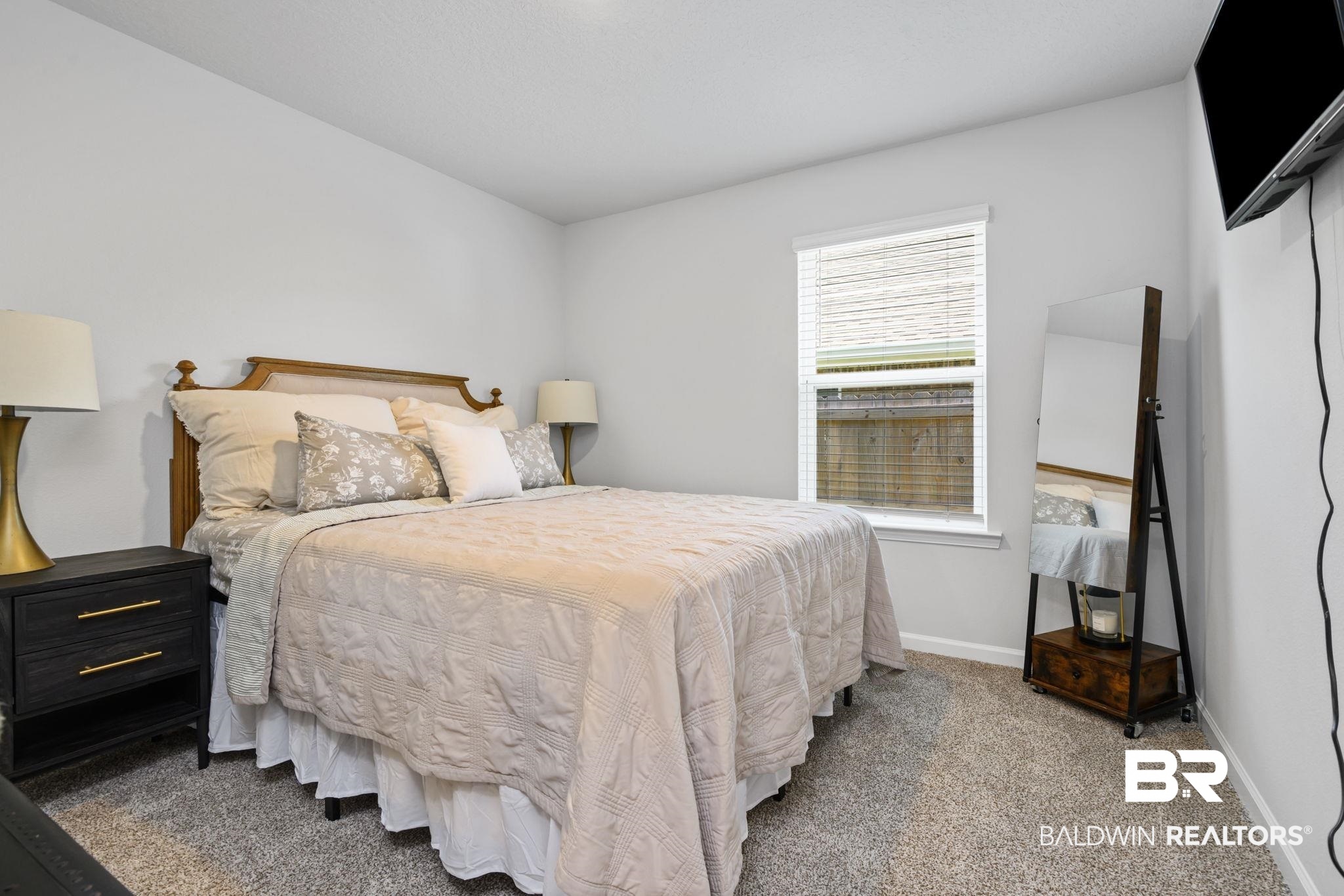 8021 Valor Rdg Way North Mobile, AL 36619 - Photo 12 of 34 Bedroom featuring light gray walls, carpet flooring, and a large window with white blinds