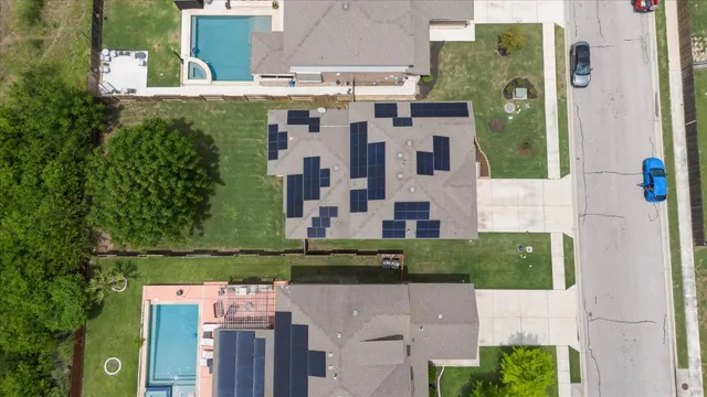 an aerial view of a house