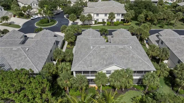 an aerial view of a house with garden