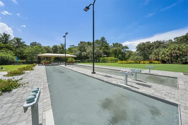 a view of a park with a slide