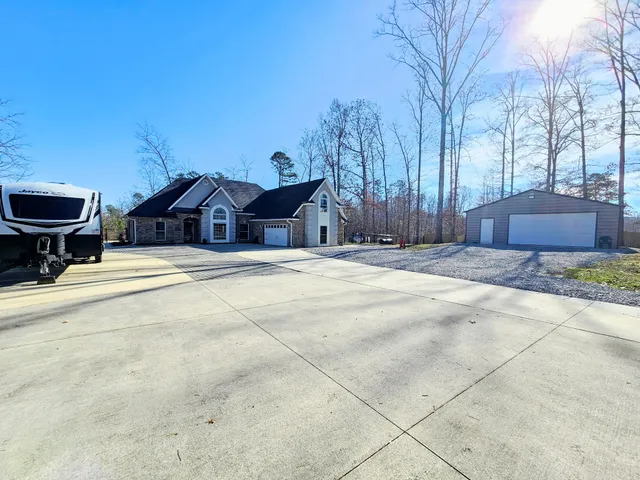 a view of a swimming pool with an outdoor space