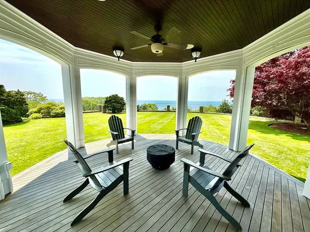 a view of a lake with a yard