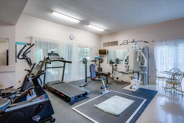 a view of a room with gym equipment