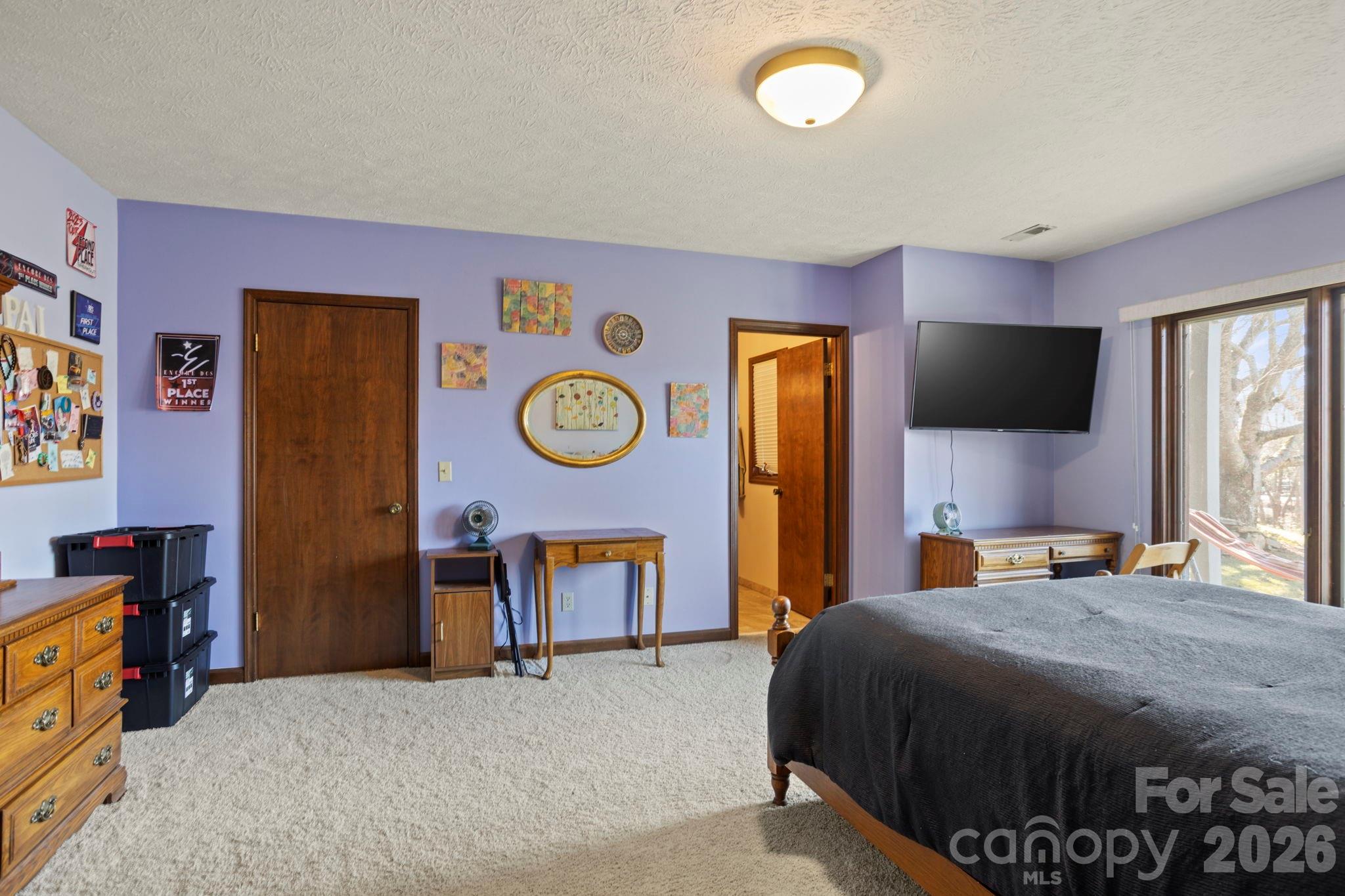 404 Browning Road Hendersonville, NC 28791 - Photo 26 of 46 a bedroom with a bed and a flat tv screen on dresser
