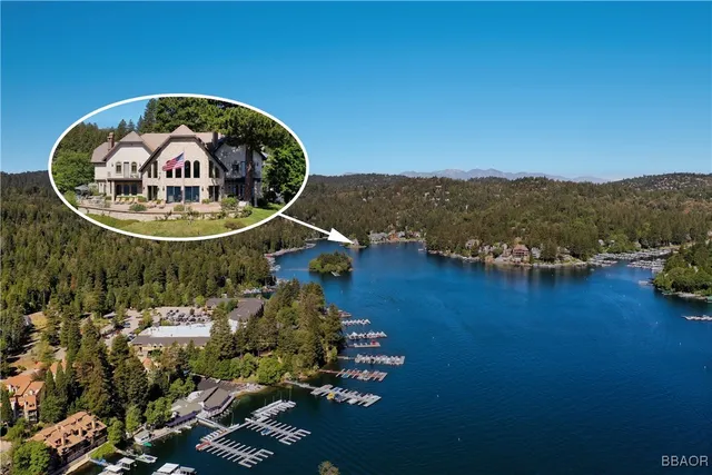 an aerial view of a house with a garden