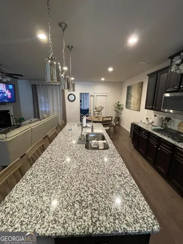 a large kitchen with lots of counter space