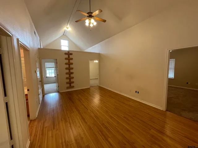 a view of a room with racks on the wall
