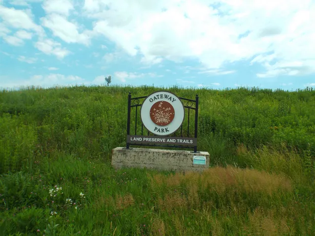 a view of an oven on a lush green field