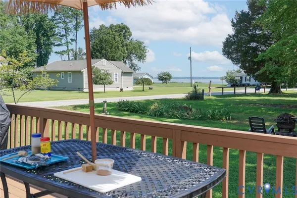 a view of a patio with furniture