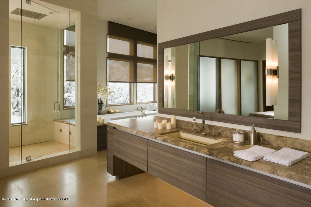 151 Nighthawk Drive Aspen, CO 81612 - Photo 5 of 14 a bathroom with a granite countertop sink and a large mirror