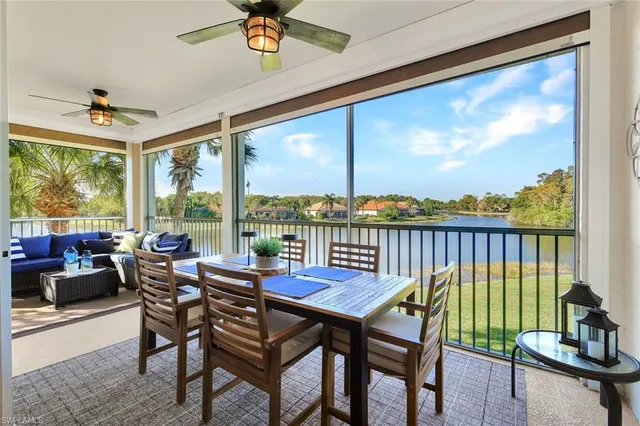 a balcony with furniture and outdoor view