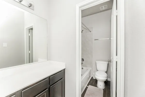 a bathroom with a sink a toilet and a mirror