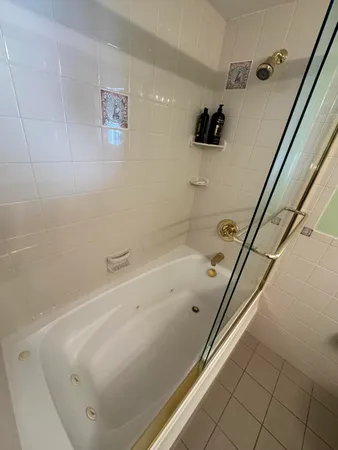 a bathroom with a bathtub