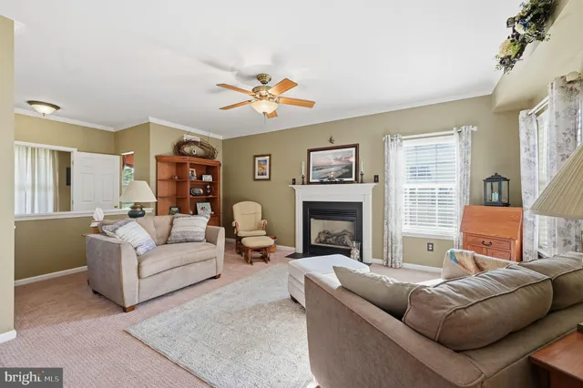 a living room with furniture a fireplace and a window