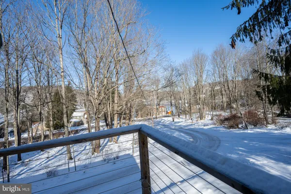a view of trees and wooden floor