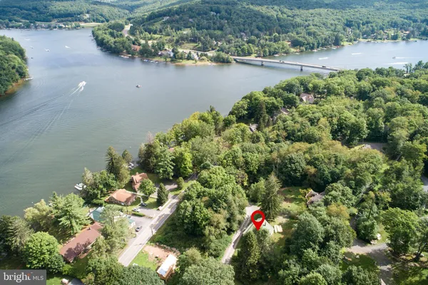 a view of a lake with a park